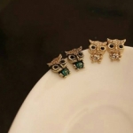 ✿韓國飾品✿時尚精緻小巧水鑽耳釘✿動物貓頭鷹✿