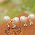 ✿韓國耳飾✿優雅時尚珍珠鑲鑽蝴蝶結✿甜美款✿