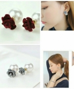✿韓國耳飾✿ 氣質款✿珍珠玫瑰立體花朵✿
